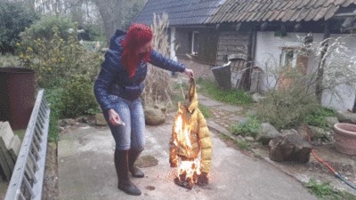 Burning Jeans and Jacket Anica makes Fire