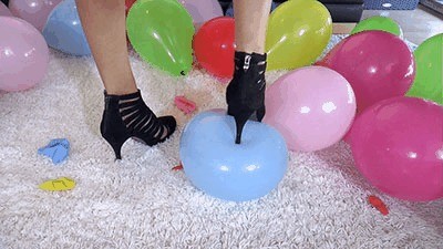 Balloons pop under sexy high heels