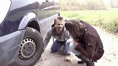 Slave has to eat from the tire and the boots