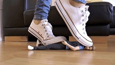Little guy gets dismantled under giantess' converse