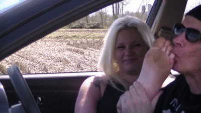 Licking Angie in the car