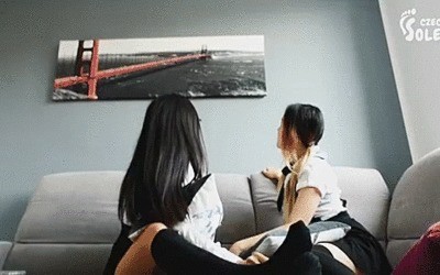 Two asian schoolgirls foot fight and play