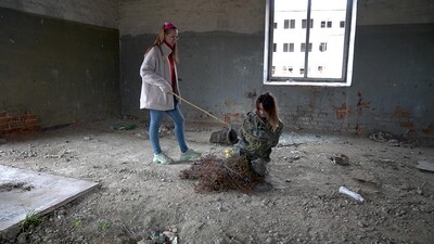 humiliation of a little slut on a dirty construction site