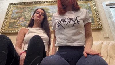 Double POV Ass Worship, Butt Drops And Sock Worship Femdom With Mistresses Kira And Sofi In Leggings