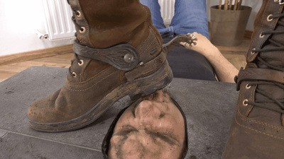 Face used as a doormat for my friend's dirty boots (small version)