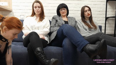 ANGELA, AURORA, SARAH - Boot cleaner and human ashtray for three Mistresses (HD)