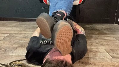 Slaves face as a footstool