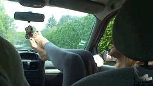Kitty foot worship in car