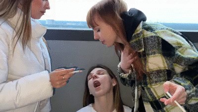 Sadistic Humiliation Of Human Ashtray With Spit And Ashes - Public Lezdom Party