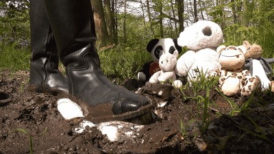 Cute plushies crushed into the mud