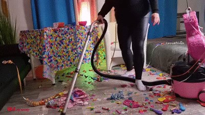 Mila - Vacuuming after the pinata party (Part 01)