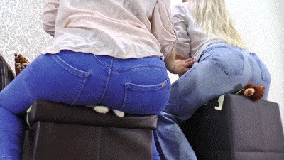 Queen Hanna and Mistress Jane - 2 victims flattened under 2 jeans asses