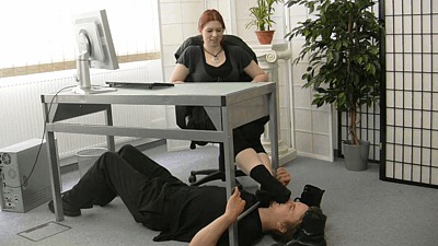Gothic Girl has a slave at work