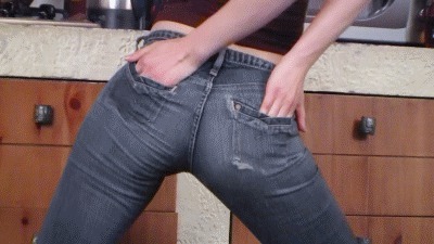 Hot seduction with jeans in the kitchen