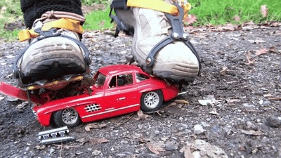 Valuable modelcar totally wasted under crampons